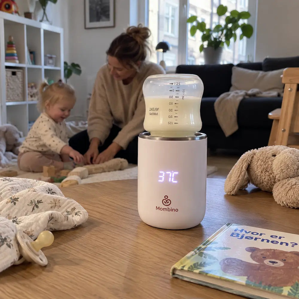 Mombino HeatGo flaskevarmer med sutteflaske i hjemmet